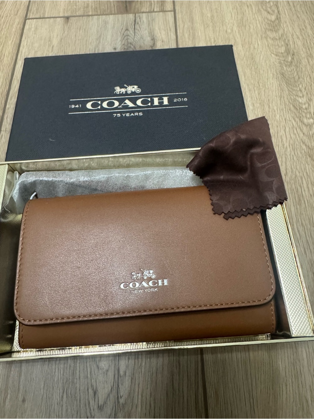 Coach Men’s Leather Wallet Crossbody - Cognac Brown